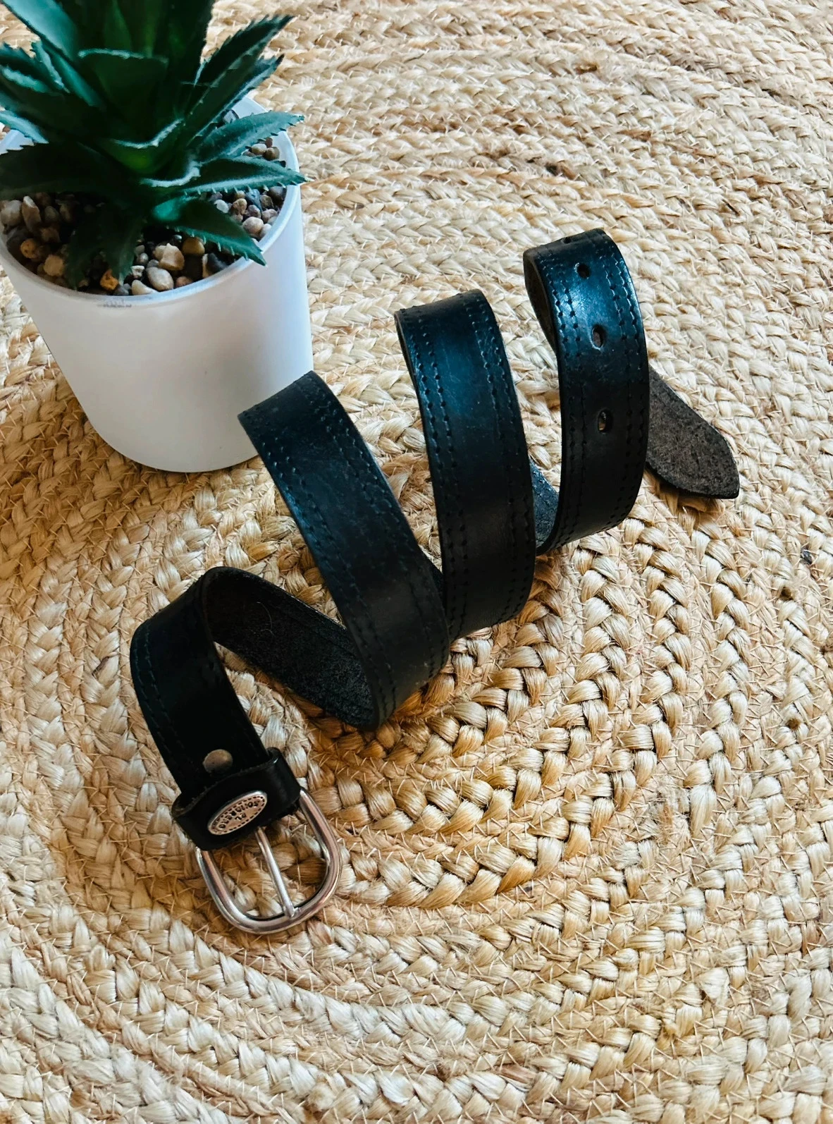 🖤Ceinture cuir noir vintage 80/90s Made in Italy Retro black leather belt T.95🖤